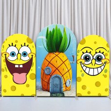 JY360 SpongeBob SquarePants Pineapple House Face Arch Backdrop Cover Elastic Fabric Cartoon Kids Birthday Decoration