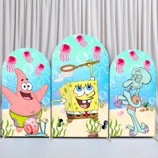 JY360 SpongeBob SquarePants Patrick Squidward Jellyfish Arch Backdrop Cover Elastic Fabric Cartoon Kids Birthday Party Decoration