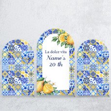JY364 Sicilian Blue Tile Lemon La dolce vita 20th Birthday Arch Backdrop Cover Elastic Fabric Birthday Party Decoration
