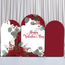 JY366 Valentine's Day Red Rose Eucalyptus Arch Backdrop Cover Elastic Fabric Holiday Party Decoration