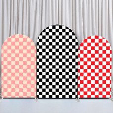 JY367 Pink/Black/Red Checkerboard Arch Backdrop Cover Elastic Fabric Retro Themed Birthday Decoration