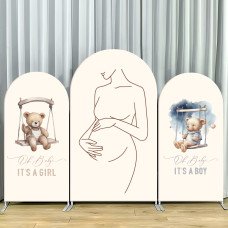 JY368 Teddy Bear Swing It's A Girl/It's A Boy Arch Backdrop Cover Elastic Fabric Baby Shower Decoration