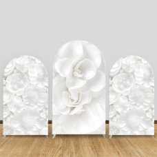 JY369 White 3D Floral Relief Arch Backdrop Cover Elastic Fabric Wedding Birthday Decoration