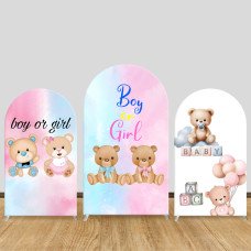 JY371 Teddy Bear Boy or Girl Gender Reveal Arch Backdrop Cover Elastic Fabric Baby Shower Decoration
