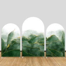 JY372 Emerald Green Gold Foil Watercolor Mountain Arch Backdrop Cover Elastic Fabric Wedding Birthday Decoration