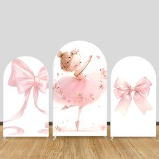 JY374 Pink Ballerina Girl Bow Arch Backdrop Cover Elastic Fabric Girls Birthday Party Decoration