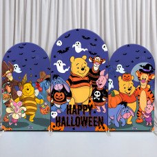 JY375 Halloween Winnie the Pooh Party Arch Backdrop Cover, Cute Elastic Fabric Backdrop for Kids Halloween Party Decoration