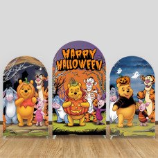 JY377 Halloween Winnie the Pooh Skull & Ghost Arch Backdrop Cover, Cartoon Elastic Fabric Backdrop for Kids Halloween Party Decor