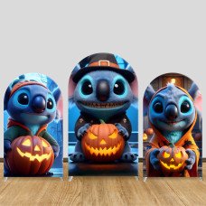 JY378 Stitch Halloween Pumpkin Arch Backdrop Cover Elastic Fabric Cartoon Kids Halloween Party Decoration