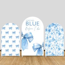 JY383 Something Blue Before I Do Blue Bow Arch Backdrop Cover Elastic Fabric Bridal Shower Wedding Decoration