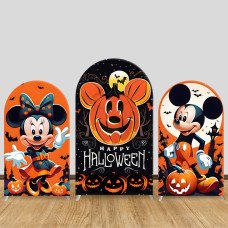 JY385 Minnie Mickey Pumpkin Happy Halloween Arch Backdrop Cover Elastic Fabric Cartoon Kids Halloween Party Decoration
