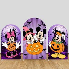 JY389 Mickey Minnie Pumpkin Costume Happy Halloween Arch Backdrop Cover Elastic Fabric Cartoon Kids Halloween Party Decoration