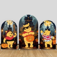 JY390 Halloween Winnie the Pooh Arch Backdrop Cover, Cartoon Elastic Fabric Backdrop for Kids Halloween Party Decor