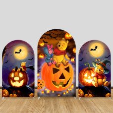 JY391 Halloween Winnie the Pooh Jack-O'-Lantern Arch Backdrop Cover, Cartoon Elastic Fabric Backdrop for Kids Halloween Party Decor
