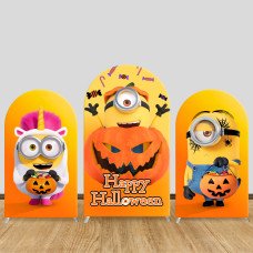 JY392 Minions Halloween Pumpkin Happy Halloween Arch Backdrop Cover Elastic Fabric Cartoon Kids Halloween Party Decoration