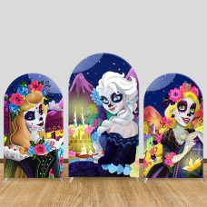 JY397 Day of the Dead Sugar Skull Princess Arch Backdrop Cover Elastic Fabric Holiday Party Decoration