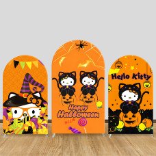 JY398 Hello Kitty Halloween Black Cat Candy Arch Backdrop Cover Elastic Fabric Kids Halloween Party Decoration
