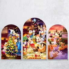 JY401  Disney Christmas Arch Backdrop Cover Elastic Fabric - Mickey & Friends Xmas Party & Wedding Decor Photography Background for Baby Shower Birthday