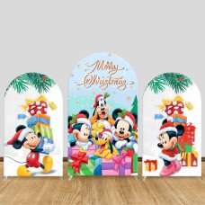 JY402  Mickey Mouse Christmas Arch Backdrop Cover Elastic Fabric - Disney Xmas Theme Party & Wedding Decor Photography Background for Holiday Birthday Baby Shower Event Decoration