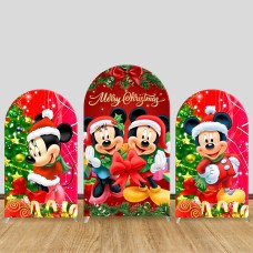 JY403 Mickey & Minnie Mouse Merry Christmas Arch Backdrop Cover ElasticFabric - Festive Disney Xmas Theme Arch Cover for Wedding, Birthday Party, Holiday Event Decor & Photo Booth Background