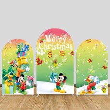 JY404 Merry Christmas Mickey Mouse Arch Backdrop Cover, Elastic Fabric Arch Backdrop Stand Cover for Wedding Party Birthday Baby Shower Holiday Decoration, Cartoon Character Photo Booth Backdrop for Photography Event Decor
