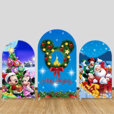 JY405 Merry Christmas Mickey Mouse Arch Backdrop Cover Set, Elastic Fabric Arch Backdrop Stand Cover for Wedding Birthday Party, Cartoon Character Photo Booth Backdrop for Holiday Event Decor