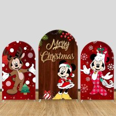 JY407 Merry Christmas Minnie Mickey Arch Backdrop Cover, Elastic Fabric Arch Backdrop Stand Cover for Wedding Christmas Party, Cute Cartoon Reindeer Unicorn Photo Booth Backdrop