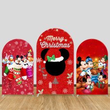JY409 Merry Christmas Mickey & Friends Arch Backdrop Cover Set, Elastic Fabric Arch Stand Cover for Wedding Holiday Party, Cartoon Xmas Snowflake Photo Booth Backdrop for Event Decor
