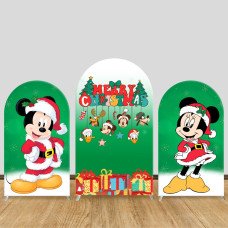 JY410 Christmas Mickey Minnie Arch Backdrop Cover, Elastic Fabric Arch Backdrop Stand Cover for Winter Party, Cute Cartoon Santa Xmas Tree Photo Background for Birthday Baby Shower
