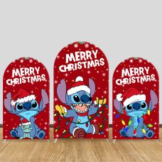 JY411 Merry Christmas Stitch Arch Backdrop Cover, Elastic Fabric Arch Backdrop Stand Cover for Holiday Celebration, Cartoon Character Light String Photo Booth Backdrop for Wedding Party