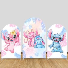 JY413 Watercolor Stitch & Angel Arch Backdrop Cover Set, Elastic Fabric Arch Stand Cover for Wedding Birthday Party, Tropical Leaves Cartoon Photo Booth Backdrop for Baby Shower Event Decor