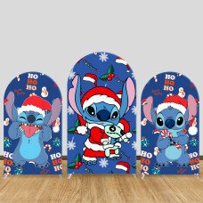 JY426 Merry Christmas Stitch Arch Backdrop Cover, Elastic Fabric Arch Backdrop Stand Cover for Winter Holiday Party, Cartoon Santa Hat 'Ho Ho Ho' Photo Backdrop for Event Photography