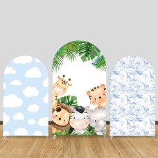 JY434 Jungle Safari Animals Arch Backdrop Cover Set, Elastic Fabric Arch Stand Cover for Baby Shower Birthday Party, Cartoon Giraffe Tiger Photo Booth Backdrop for Event Decor