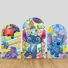 JY437 Stitch Arch Backdrop Cover, Elastic Fabric Arch Backdrop Stand Cover for Kids Birthday Party, Cartoon 626 Aloha Photo Backdrop for Summer Event Decor