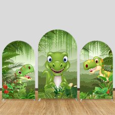JY438 Cartoon Dinosaur Arch Backdrop Cover Set, Elastic Fabric Arch Stand Cover for Kids Birthday Party, Jungle T-Rex Photo Booth Backdrop for Event Decor