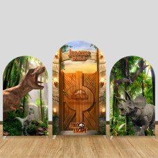 JY439 Jurassic World Dinosaur Arch Backdrop Cover, Elastic Fabric Arch Backdrop Stand Cover for Dino Themed Party, T-Rex Triceratops Photo Backdrop for Event Decor