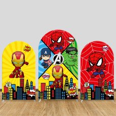 JY441 Superhero Arch Backdrop Cover Set, Elastic Fabric Arch Stand Cover for Kids Birthday Party, Cartoon Iron Man Spiderman Avengers Photo Booth Backdrop for Wedding Event Decor