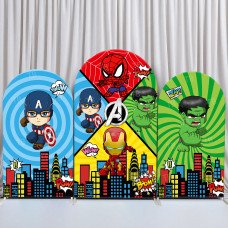 JY441 Avengers Superhero Arch Backdrop Cover, Elastic Fabric Arch Backdrop Stand Cover for Birthday Party, Cartoon Captain America Hulk Spiderman Photo Backdrop for Wedding Decor