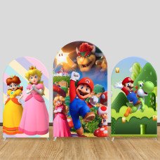 JY445  Super Mario Arch Backdrop Cover Set, Elastic Fabric Arch Stand Cover for Kids Birthday Party, Cartoon Princess Peach Yoshi Photo Booth Backdrop for Wedding Event Decor