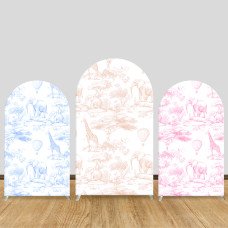 JY446  Jungle Animal Toile De Jouy Arch Backdrop Cover, Elastic Fabric Arch Backdrop Stand Cover for Baby Shower Wedding, Giraffe Elephant Hot Air Balloon Photo Backdrop for Party Decor