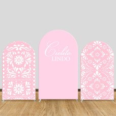 JY448  Cielito Lindo Arch Backdrop Cover, Elastic Fabric Arch Backdrop Stand Cover for Fiesta Wedding Party, Pink Mexican Talavera Pattern Photo Backdrop for Event Decor
