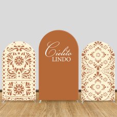 JY449  Cielito Lindo Arch Backdrop Cover Set, Elastic Fabric Arch Stand Cover for Mexican Fiesta Party, Terracotta Talavera Pattern Photo Booth Backdrop for Wedding Decor