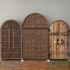 JY450  Rustic Wooden Barn Door Arch Backdrop Cover, Elastic Fabric Arch Backdrop Stand Cover for Wedding Rustic Party, Farmhouse Door Photo Backdrop for Event Decor