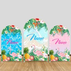 JY456 Tropical Flamingo Arch Backdrop Cover, Elastic Fabric Arch Backdrop Stand Cover for Summer Luau Party, Beach Pool Custom Name Photo Backdrop for Wedding Event Decor