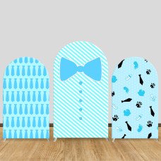 JY457 Baby Boy Bow Tie Arch Backdrop Cover Set, Elastic Fabric Arch Stand Cover for Baby Shower Birthday Party, Cute Necktie Photo Booth Backdrop for Wedding Event Decor