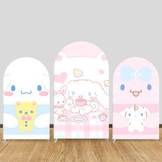 JY459 Cinnamoroll Arch Backdrop Cover Set, Elastic Fabric Arch Stand Cover for Kids Birthday Party, Cute Cartoon Tea Party Photo Booth Backdrop for Baby Shower Decor