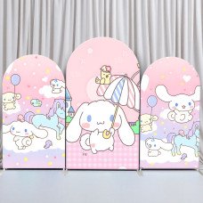 JY459 Pink Fantasy Cinnamoroll Arch Backdrop Cover, Elastic Fabric Background for Kids & Kawaii Themed Party