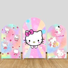 JY466 Dreamy Rainbow Hello Kitty Arch Backdrop Cover, Elastic Fabric Background for Kids & Kawaii Themed Party