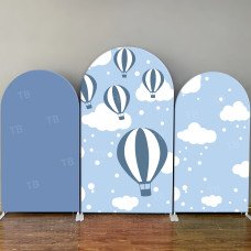 JY468 Blue Hot Air Balloon Arch Backdrop Cover, Elastic Fabric Background for Kids & Gender Reveal Themed Party
