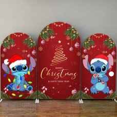 JY471 Red & Gold Christmas Stitch Arch Backdrop Cover, Elastic Fabric Background for Kids & Holiday Themed Party